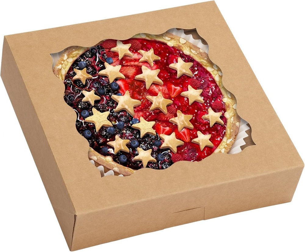 Pie Boxes, 10x10x2.5 Inches Auto-up Bakery Boxes with Window