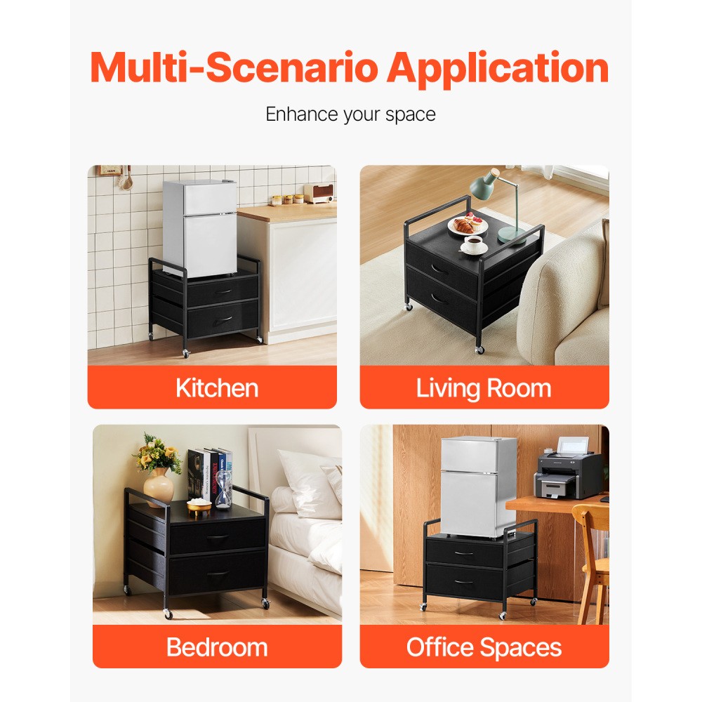 Rolling Mini Fridge Stand, 2 Drawers, Lockable Wheels