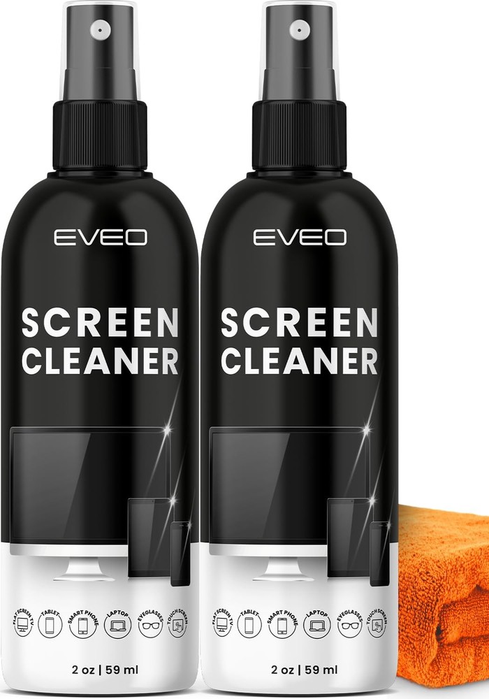 Screen Cleaner Spray - TV and Microfiber 2 Pack, white
