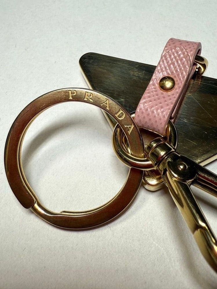PRADA Saffiano Leather Key Ring Chain Triangle Logo Charm