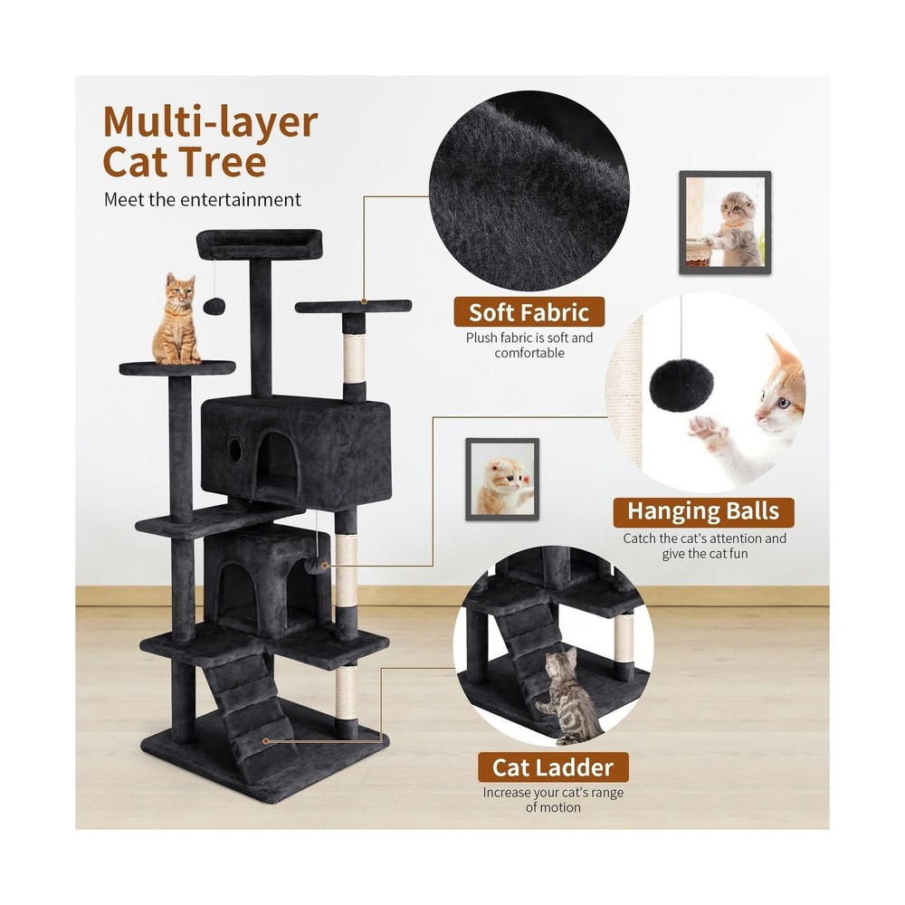 PayLessHere Cat Tree 54in Cat Tower with Cat Scratching Post,Multi-Level Cat ...