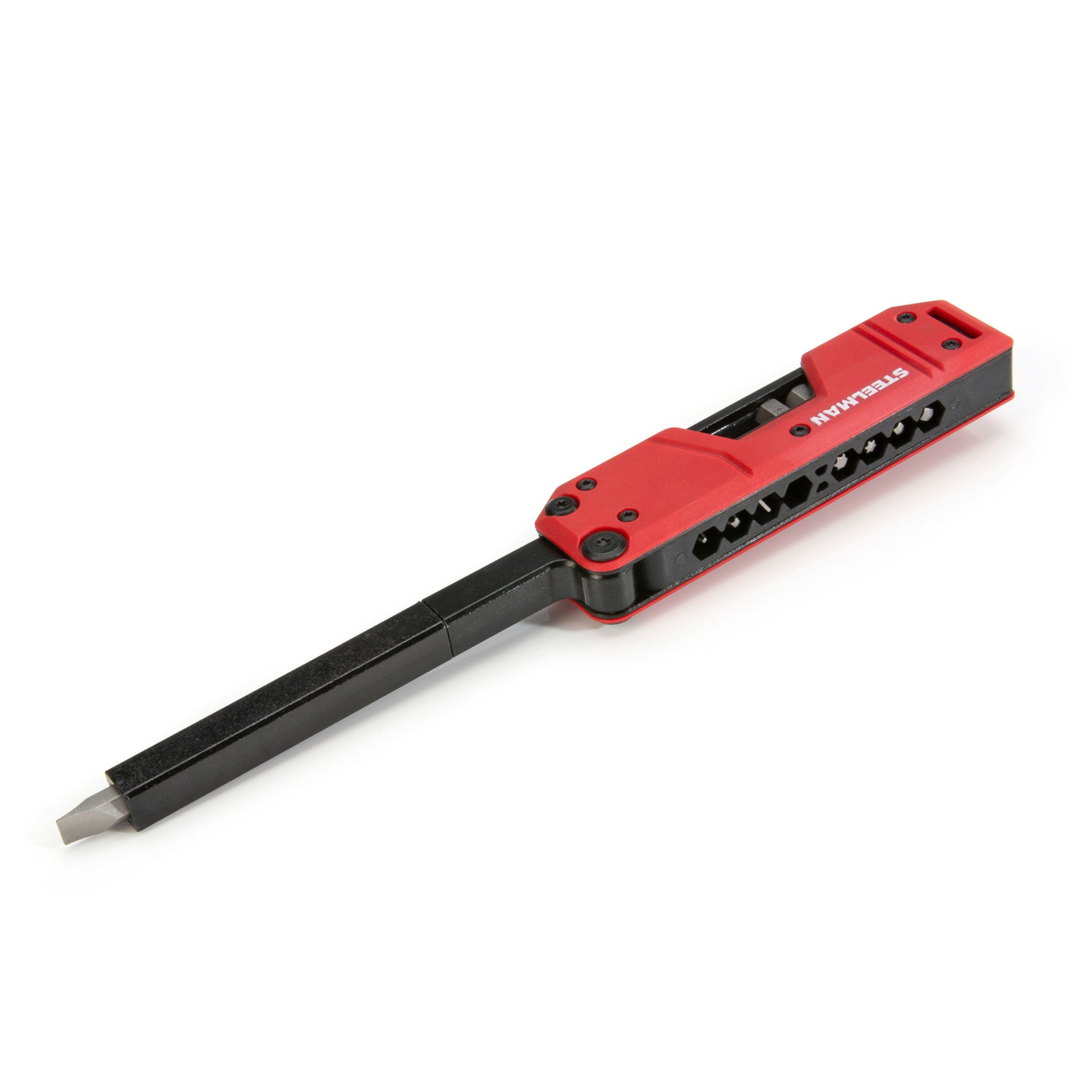 Steelman Folding Pocket Magnetic EDC Screwdriver with 8pc Bit Set, Red 60713