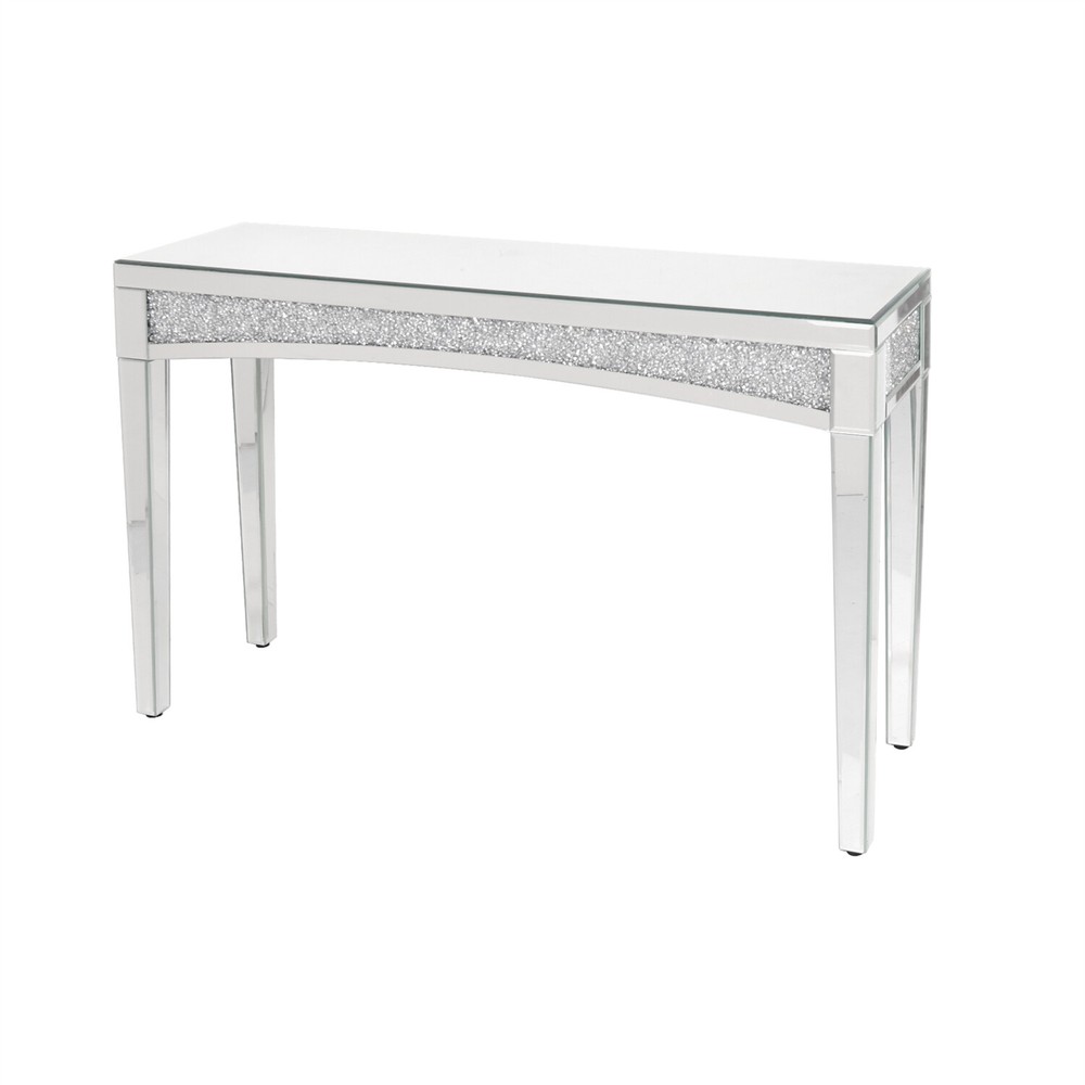 Modern Console Table Mirrored Finished Glam Silver Entryway Table Crystals Inlay