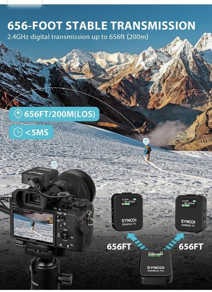 SYNCO G2A2MEGA Wireless Microphone 8GB Storage For Camera Video Recording