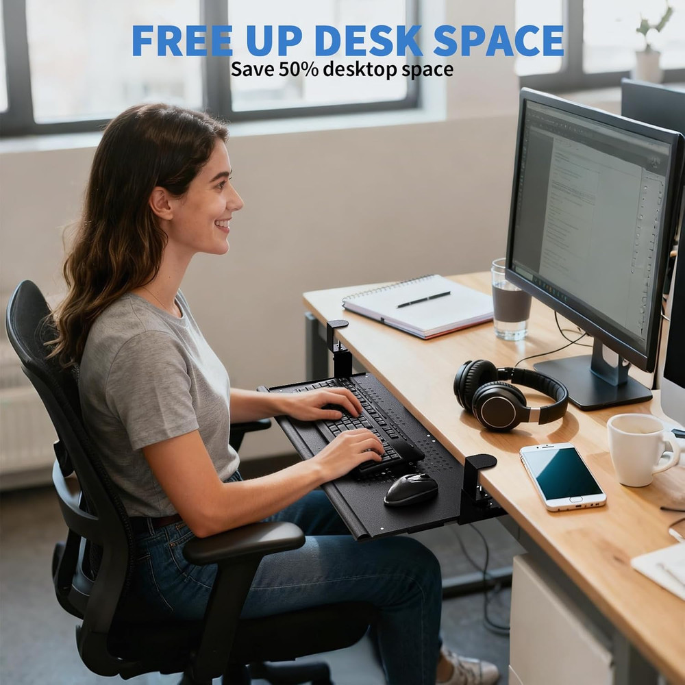 Keyboard Tray under Desk - Full Metal Slide Out Holder, Rust-Resistant & Scratch