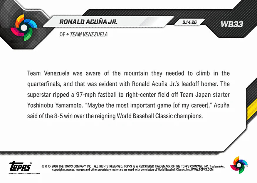 4-Card Bundle 2026 WBC World Baseball Classic MLB Topps NOW Cards 31-34 Presale