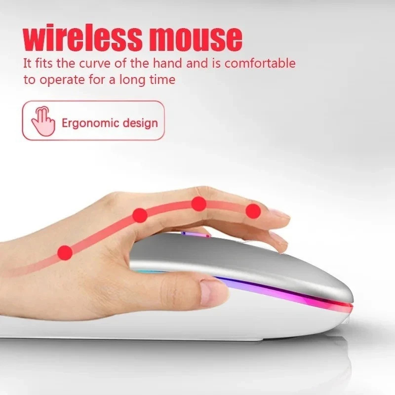 RGB Bluetooth Wireless Mouse Rechargeable Ergonomic USB for PC Laptop iPad