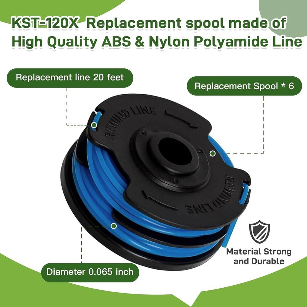 KST-120X Spool for Kobalt 40V String Trimmer - 6 Spools & 2 Caps