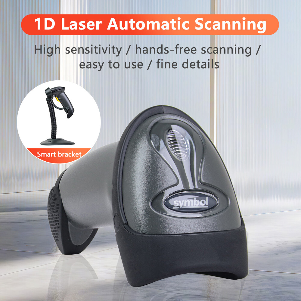 Zebra Symbol LS2208-SR20007R-NA 1D Laser Barcode Scanner w/Stand + USB Cable