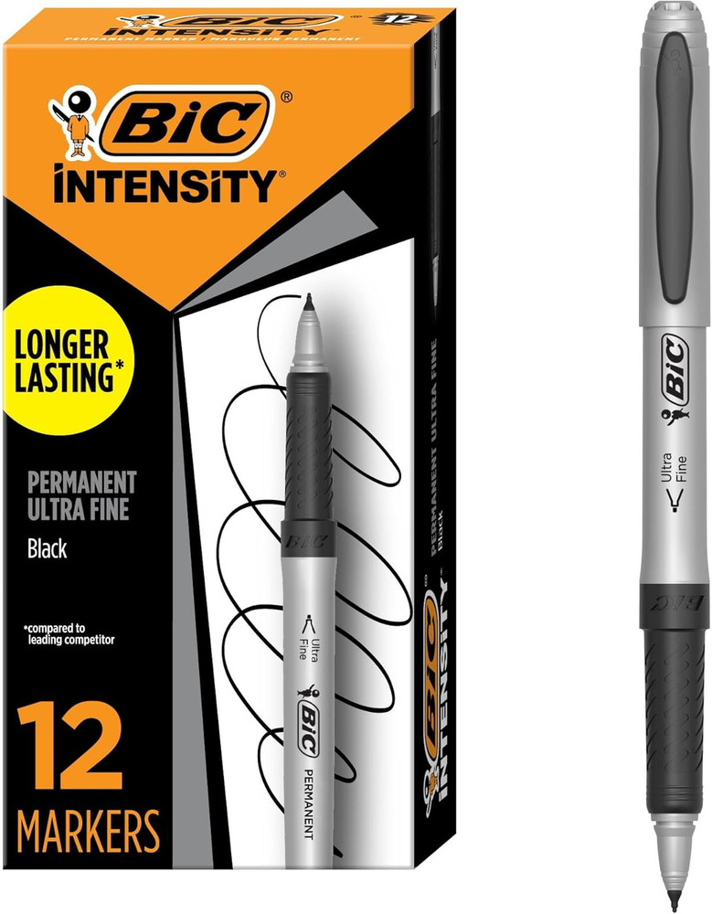BIC Intensity Ultra Fine Point Permanent Markers, 12-Count Black Pack