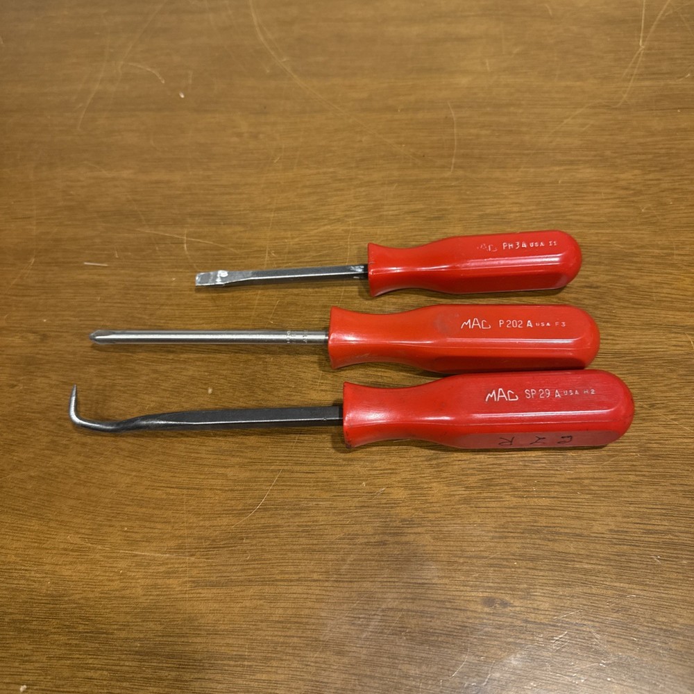 MAC TOOLS 3 PIECE PH3A Slotted, P202A PHILLIPS,  SP29A Cotter Pin Red Handle