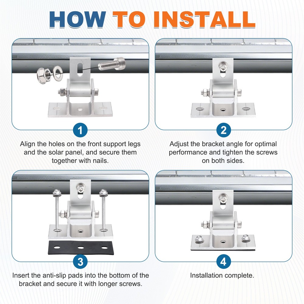 4 Pack Adjustable Solar Panel Tilt Mount Bracket, Adjustable Mounting Kit, White