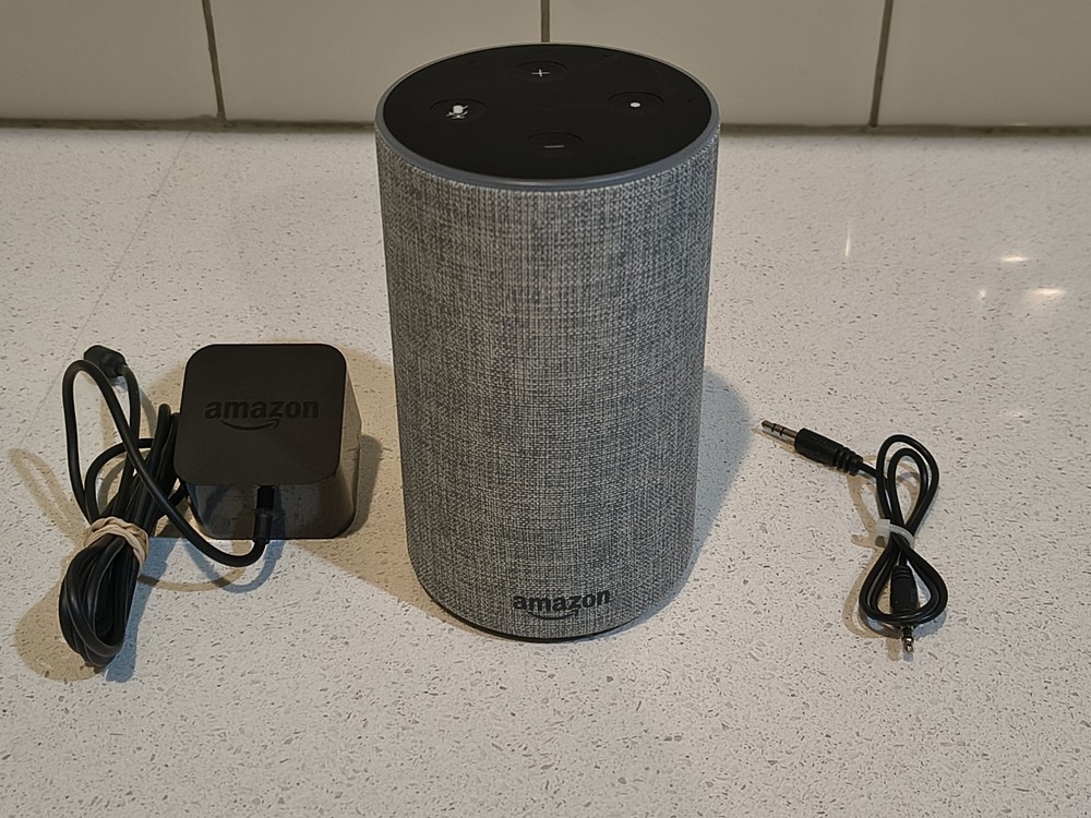 Amazon Echo 2nd Gen Smart Assistant Speaker |Heather Grey| w/ Aux Cable - TESTED