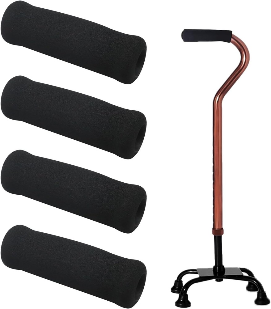 4Pcs Walking Cane Hand Grips - Black Foam Replacement for Offset Canes