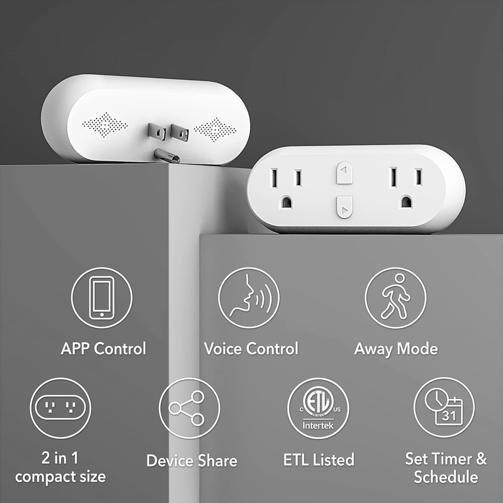 Enchufe inteligente de 15 A con WiFi y Bluetooth, extensor de enchufes dobles