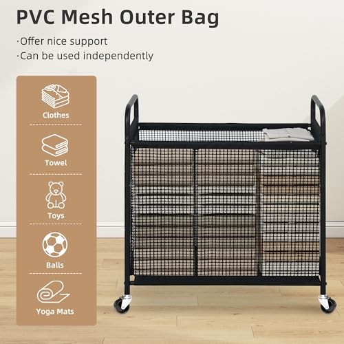 Rolling Laundry Hamper with Wheels Laundry Sorter Rolling 3-Section Grey