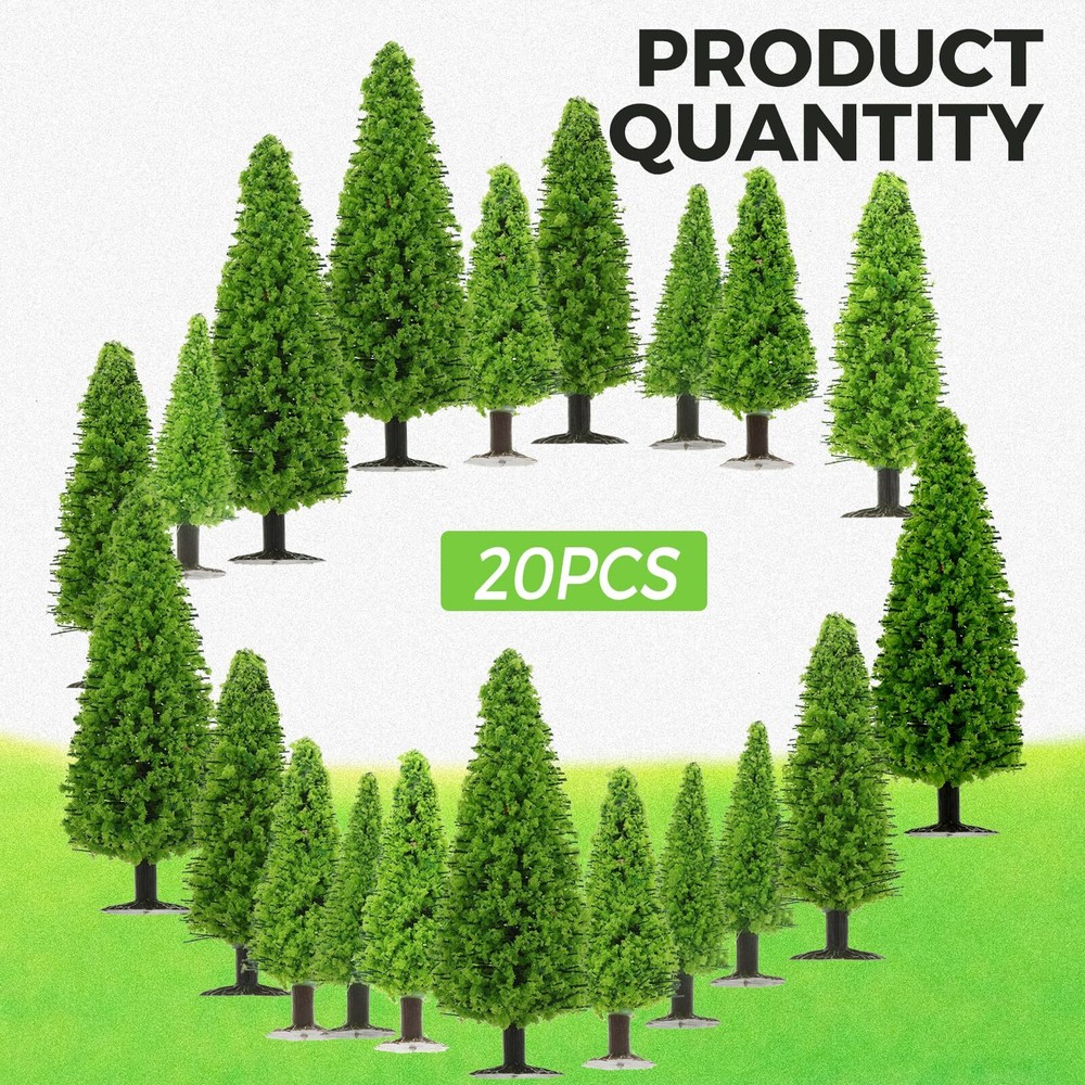 20Pcs Light Green Mini Pine Tree Model HO Scale for Scenery or Cake Decor