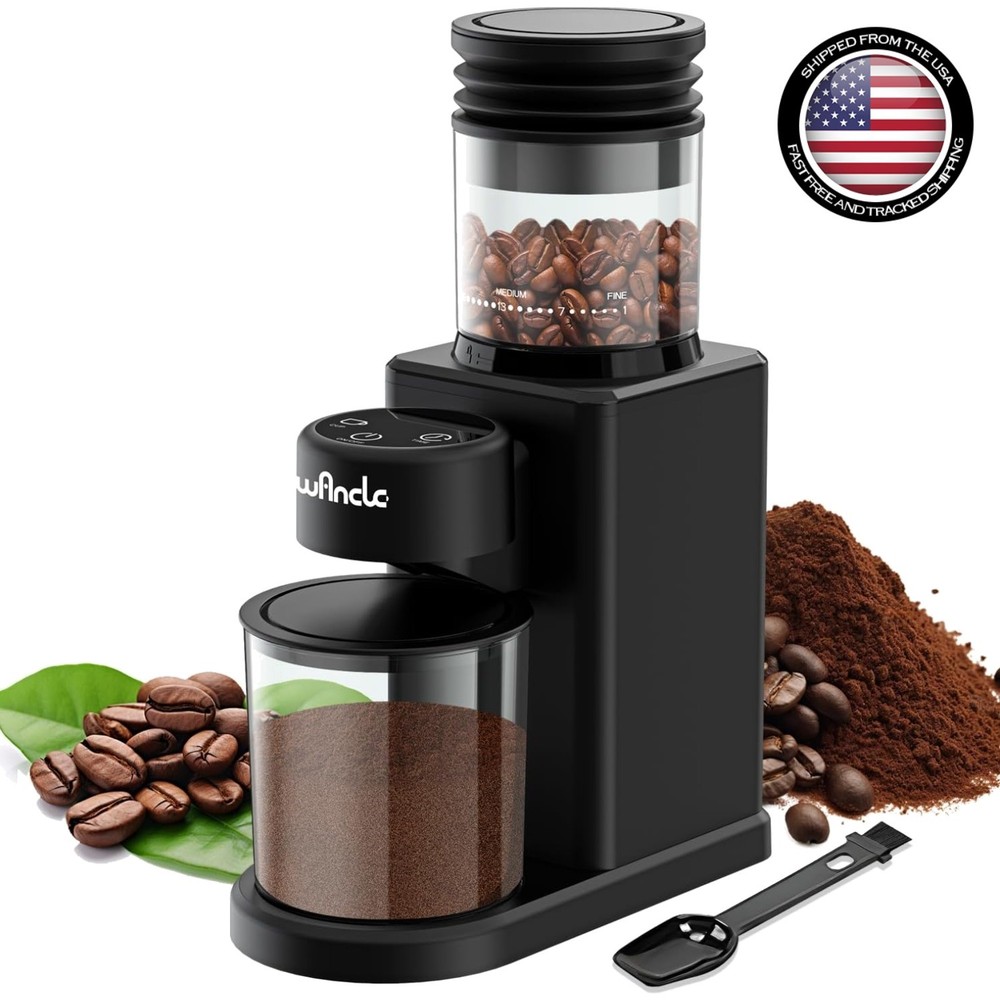 Conical Burr Coffee Grinder Electric - 200W Compact Automatic Coffee Bean Grinde