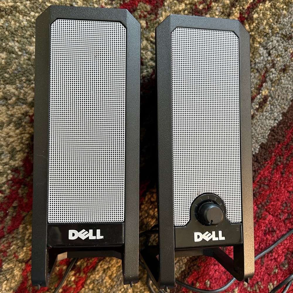 Dell A225 USB Powered Wired Black and Gray Speaker Pair using 3.5mm Audio Jack