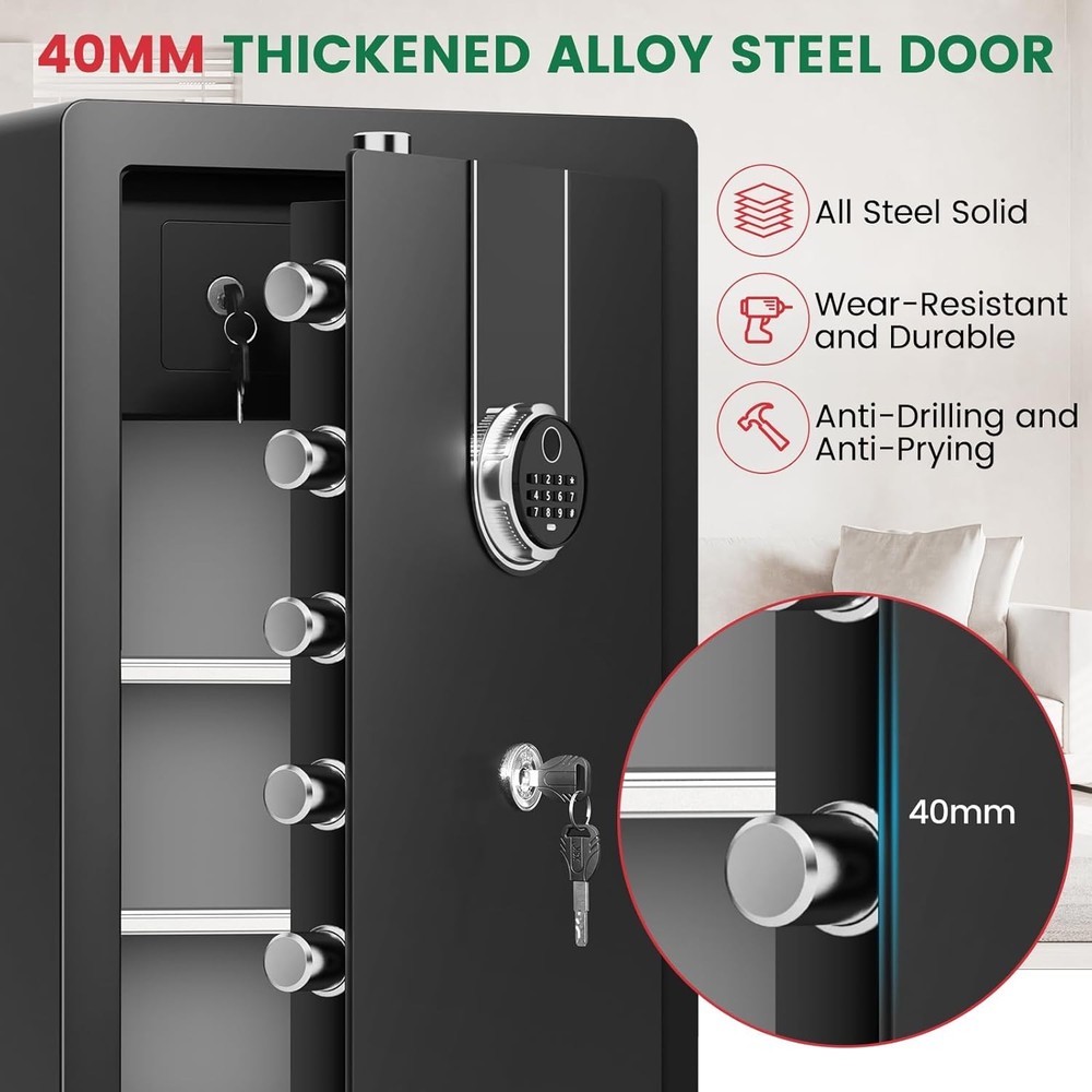 Extra Large 8.1 Cuft Fireproof Waterproof Biometric Safe Heavy Duty Security Box