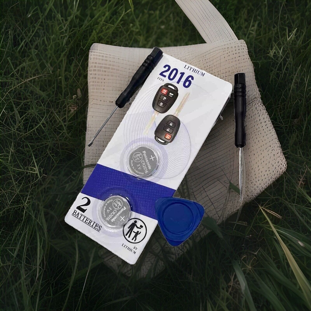 Panasonic®️ CR2016 3V Lithium Batteries 2 Pack with Tools for Various Key Fobs