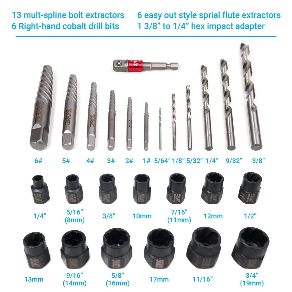 26-Piece Multi-Size Bolt Extractor Set, Spiral Screw Extractor, Bolt Extracto...