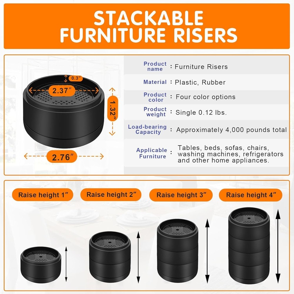 Furniture Risers Bed Risers Heavy， Round Adjustable Bed Lifts Riser