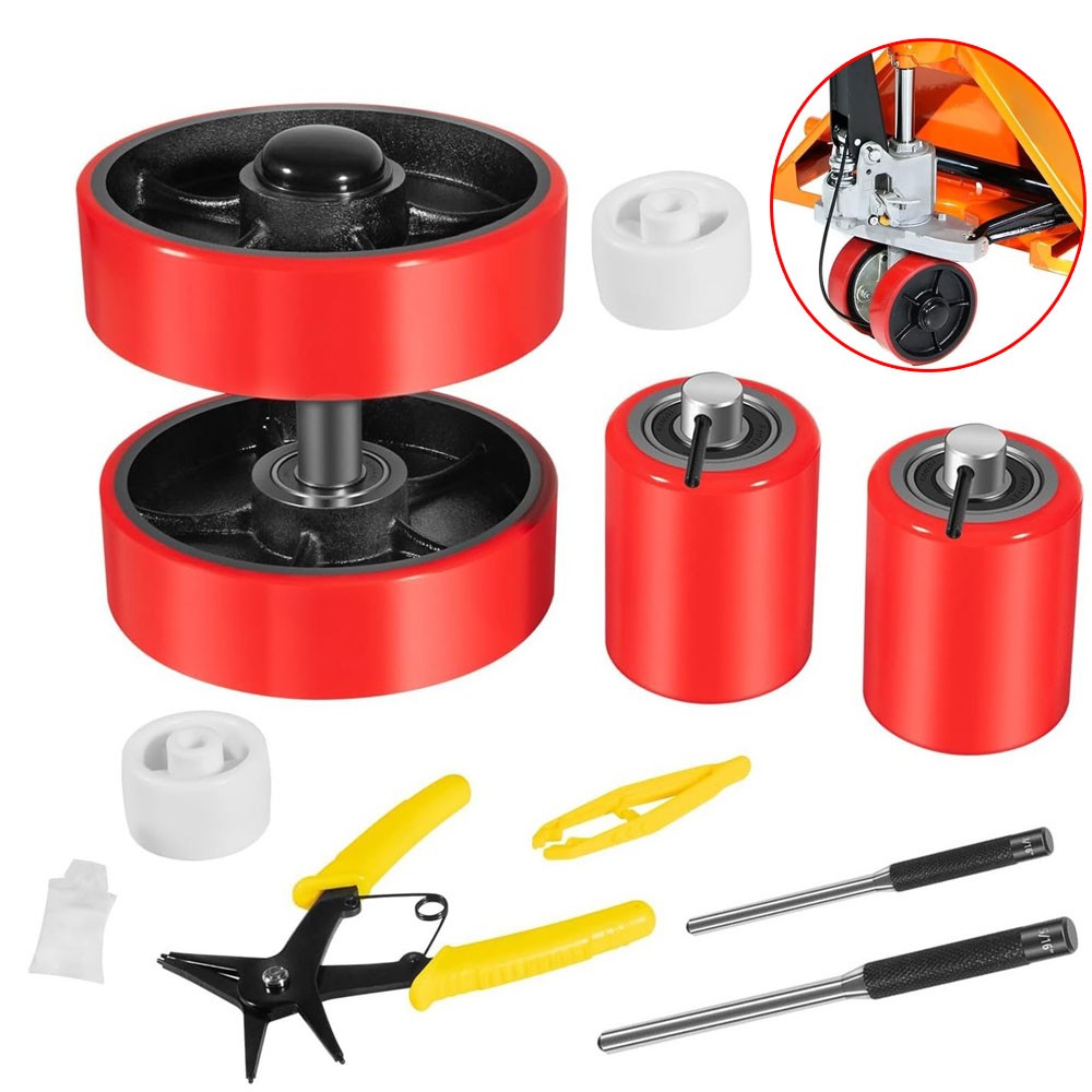 Pallet Jack Full Replacement Kit Steering Wheels 7"x2" Front Load Roller 3"x3.75