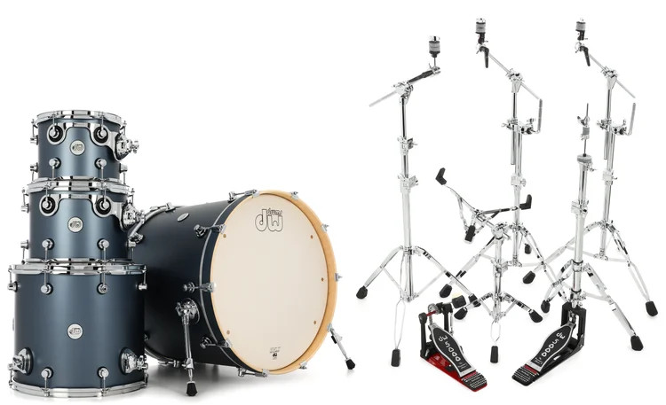 DW Design Series 4-piece Shell Pack and Hardware Bundle - Blue Slate