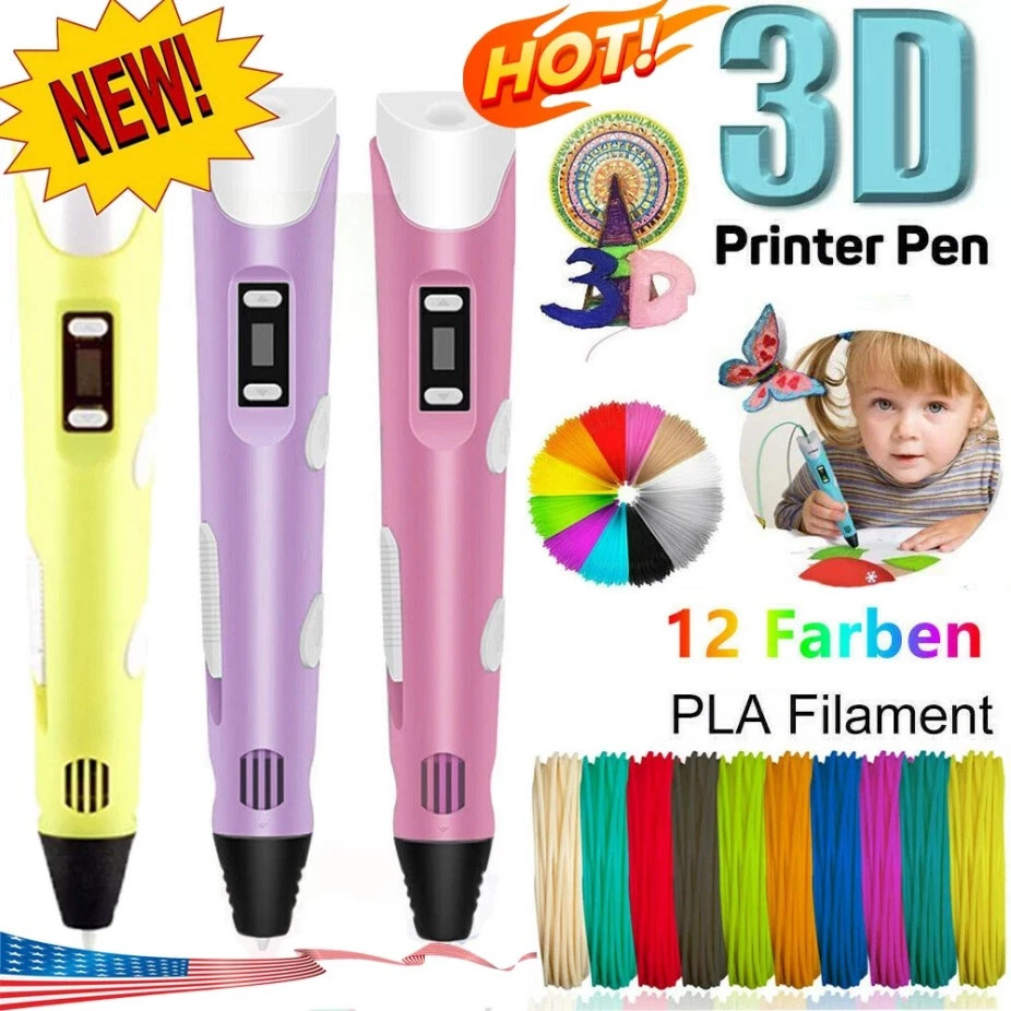 3D Printing Pen Set 3D Drawing Pen with Led Display 12 Color Filament Kid Gift*