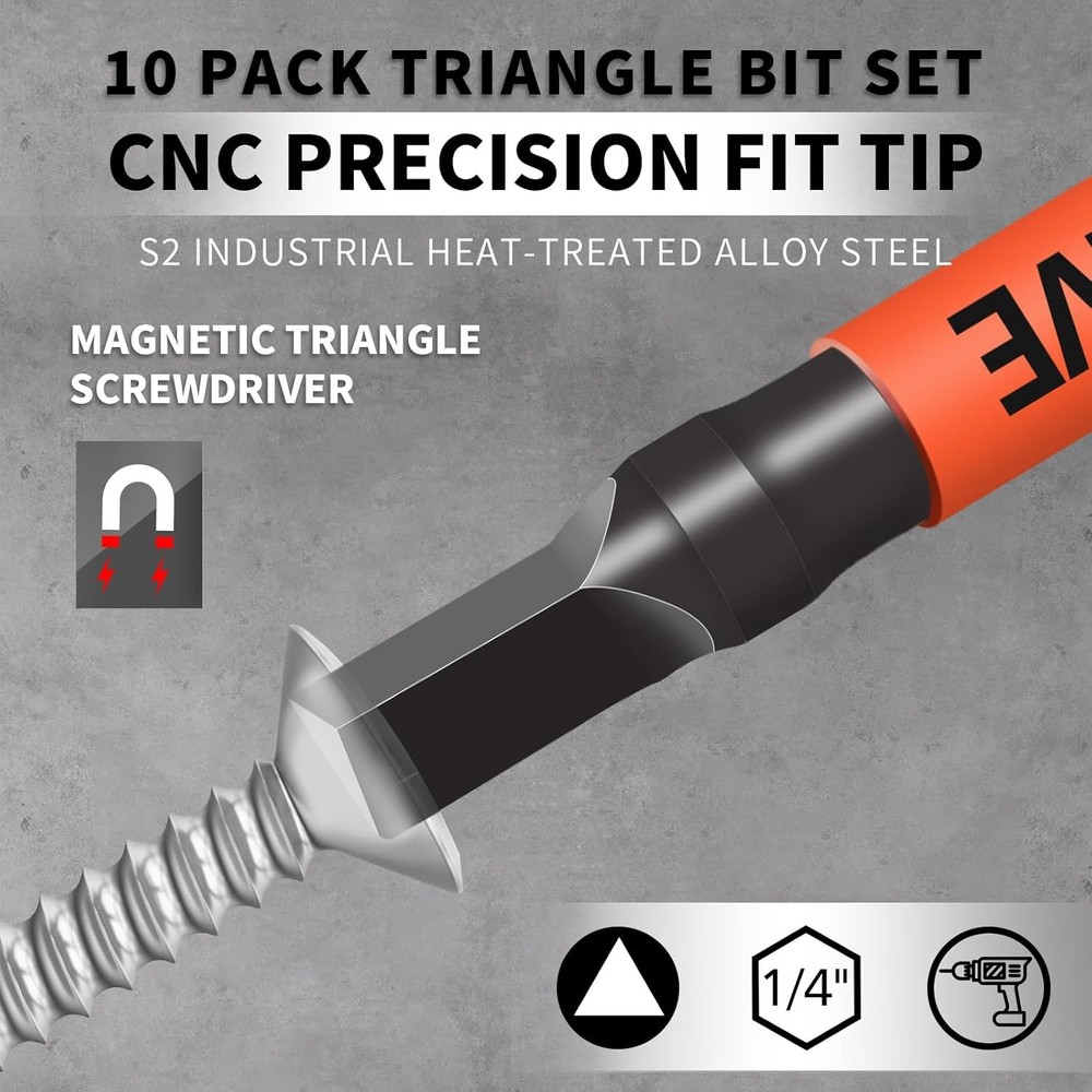 10-Pack Triangle Screwdriver Set - Premium S2 Steel Triangle Bit Set