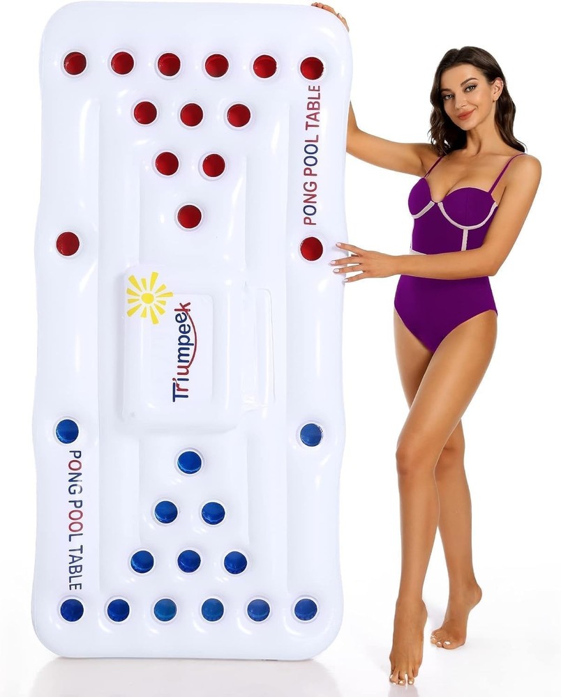 Inflatable Pool Game Table Float 72" x 31.5" with Cooler and Cup Holders