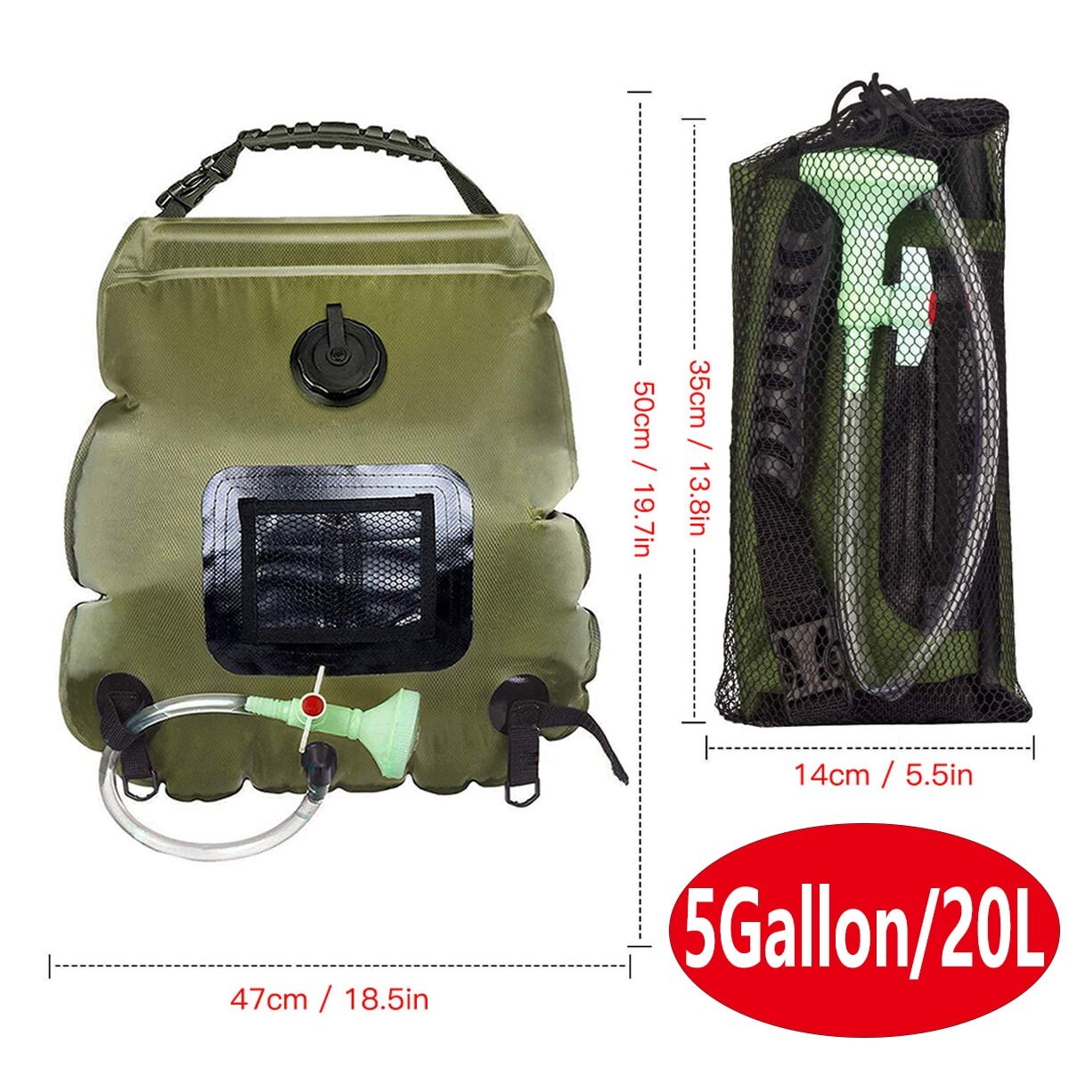 Solar Shower Bag 5 gallons/20L Solar Heating Camping Shower Bag for Camping