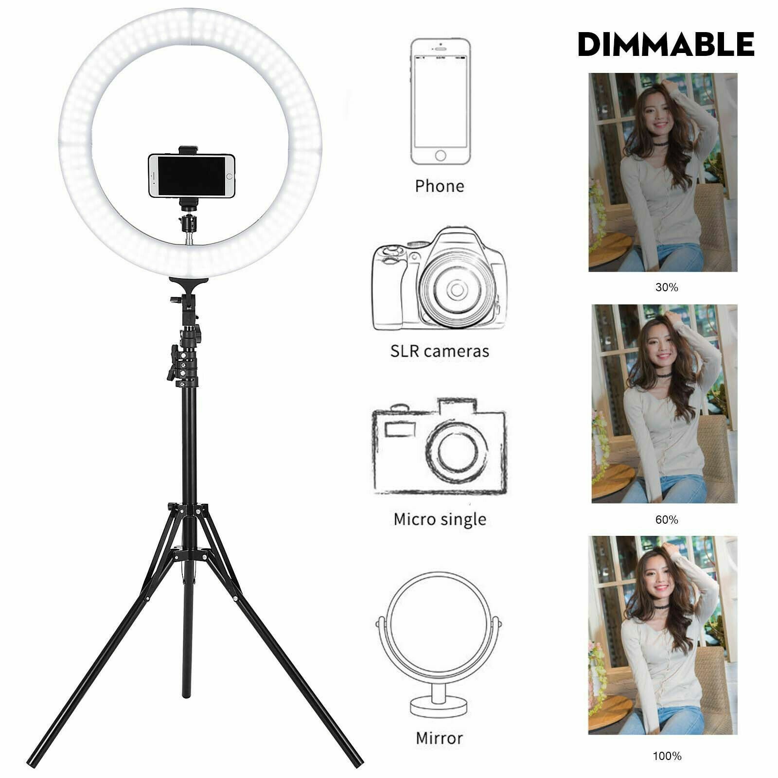 18" LED SMD Ring Light Kit with Stand Dimmable 6600K for Makeup Phone Camera