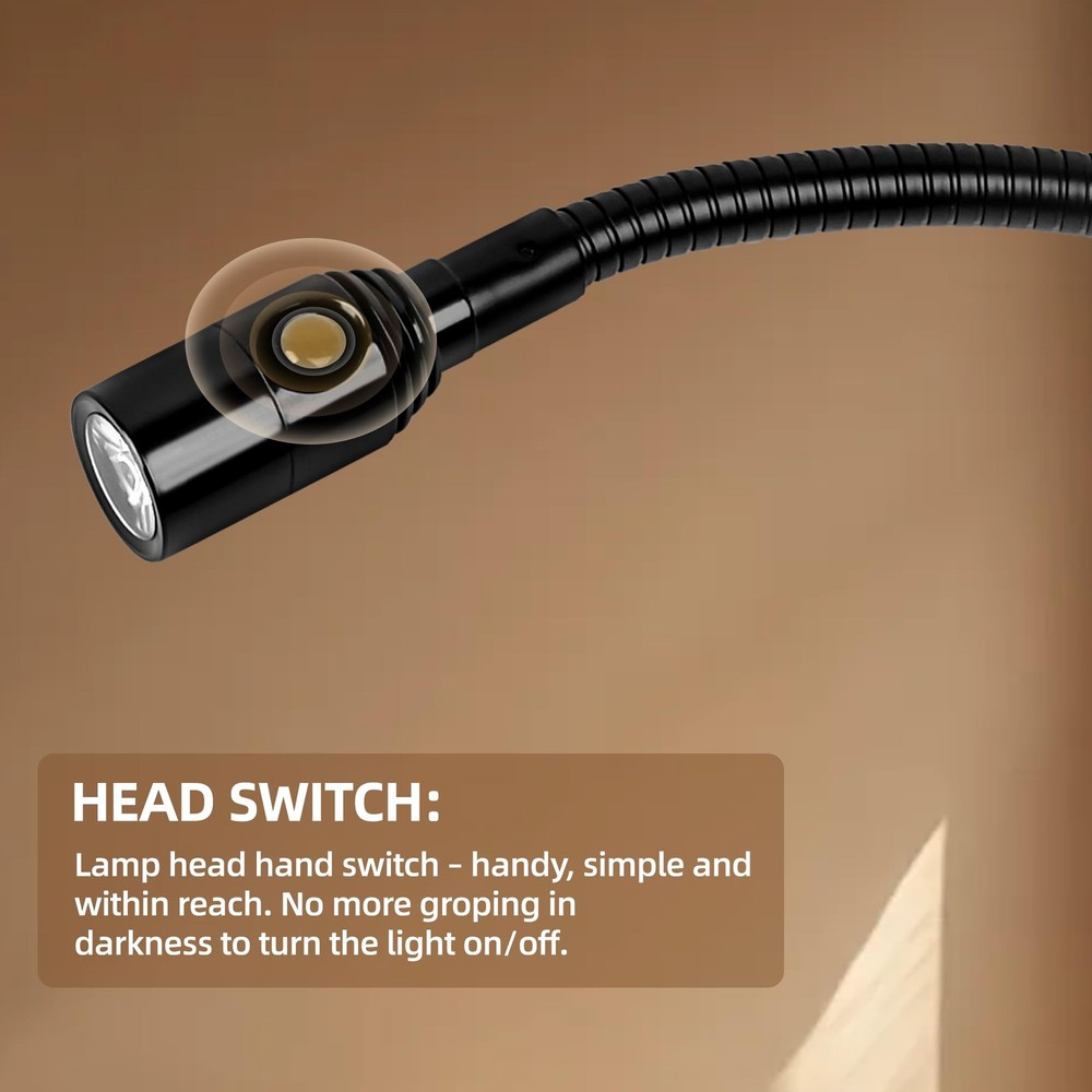 BiNFU Reading LED Light for Bedside Bedroom Wall Mount Adjustable Gooseneck B...