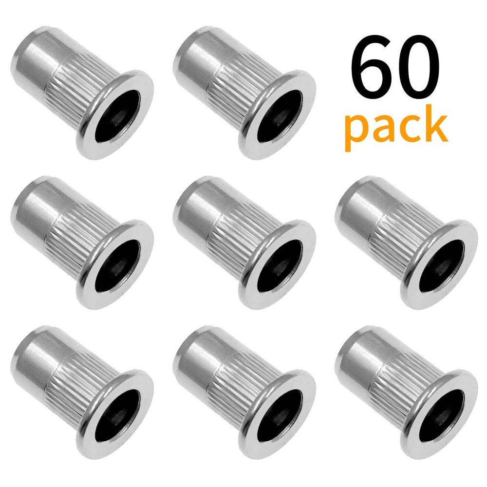 60Pcs M6 Rivet Nuts, 304 Stainless Steel Flat Head Rivnut Threaded Insert Nutse