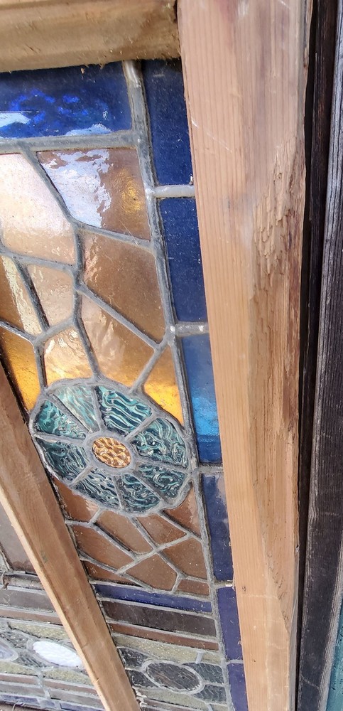 LARGE ANTIQUE STAINED GLASS WINDOW 36 BY 57