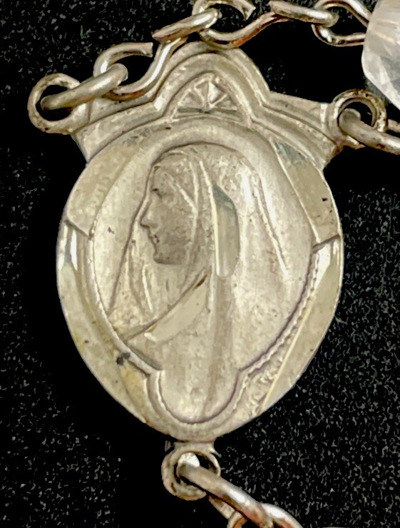 Vintage Catholic Sterling Silver & Crystal 5 Decade Rosary With Tag