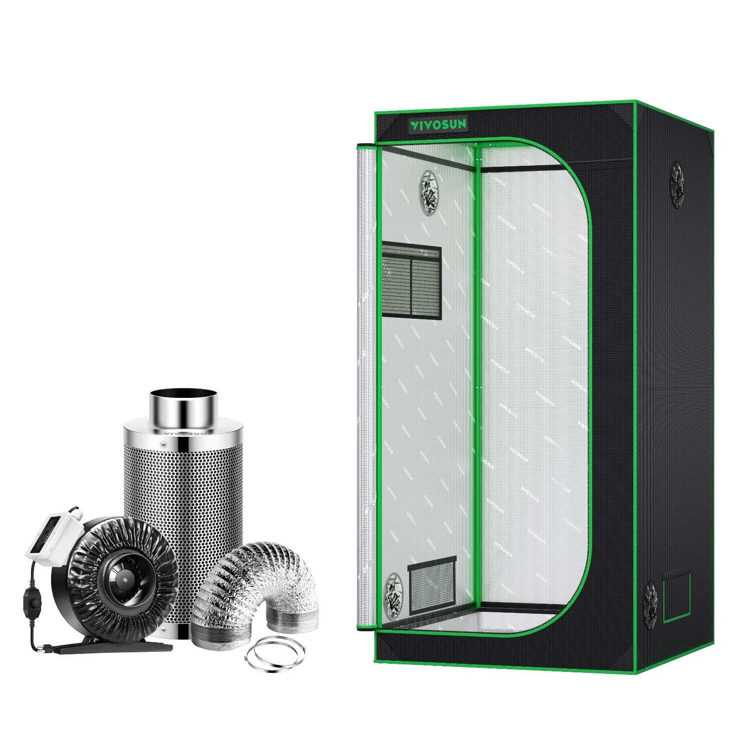 VIVOSUN 3x3ft Hydroponic Grow Tent 36"x36"x72" & 4" Inline Duct Fan Kit 203CFM