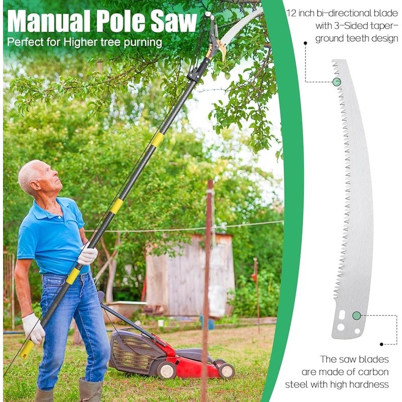 Extendable Tree Trimming Pole Saw W/ Sharp Blade & Manual Scissor Cutter New