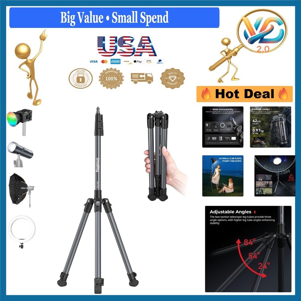 Adjustable Light Stand 6.23ft Aluminum Tripod for Softbox, Ring Light, Flash