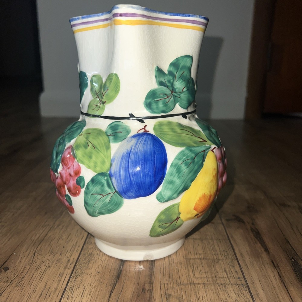 Chechoslovakia Hand Painted Pitcher / Fruit Pattern Design / 8"