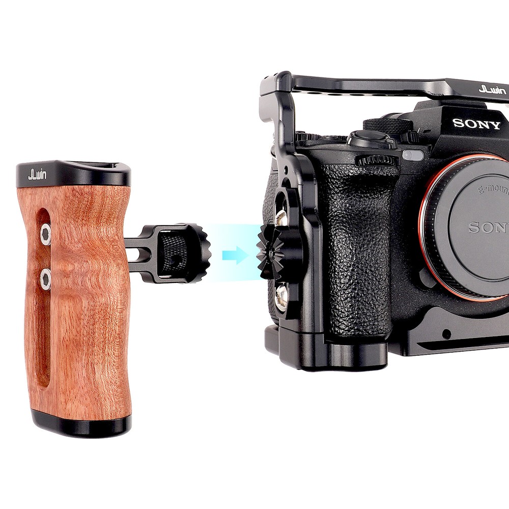 Mini Wooden Side Handle Grip Quick Release Mount for DSLR Mirrorless Camera Cage