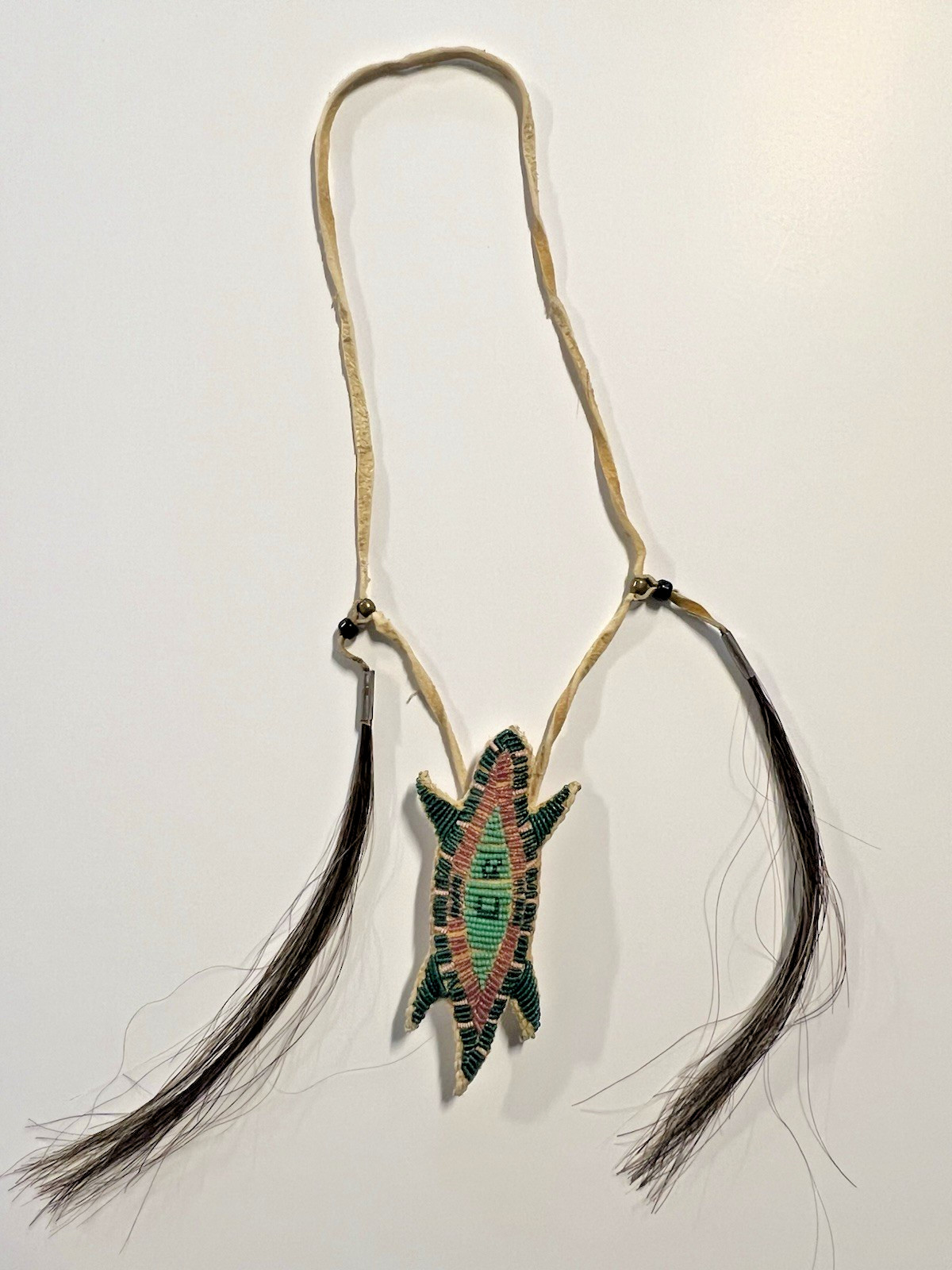 Native American Indian Rawhide Lizard Fetish & Horse Hair Tassels; Hand Sewn