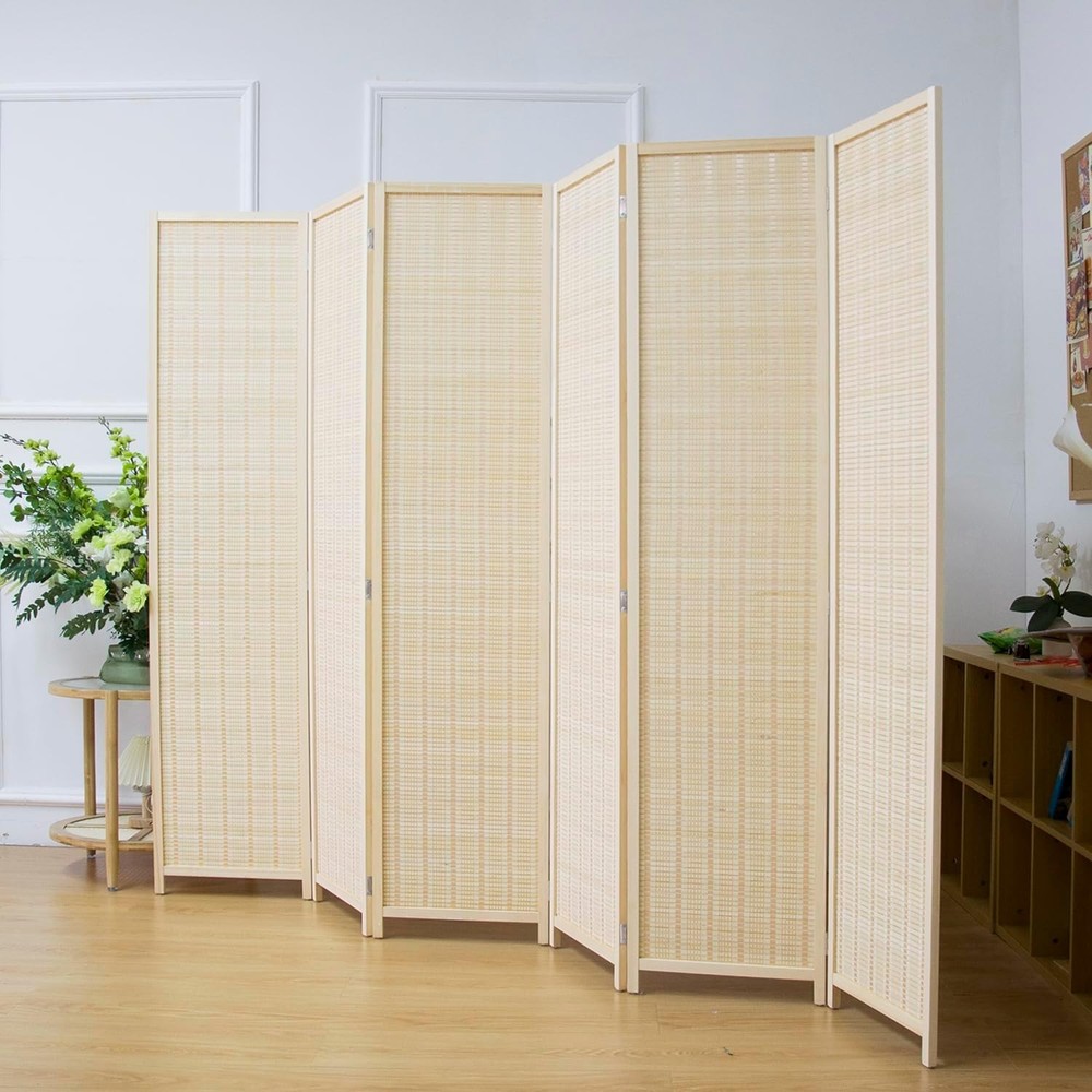 3 Panel Bamboo Room Divider Screen,5.6 FT Tall Bamboo Divider Folding Panel