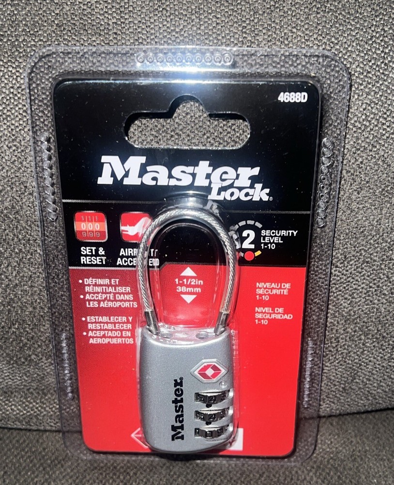 Master Lock 4688D Set Your Own Combination Tsa-accepted Cable Padlock{Silver}🔒