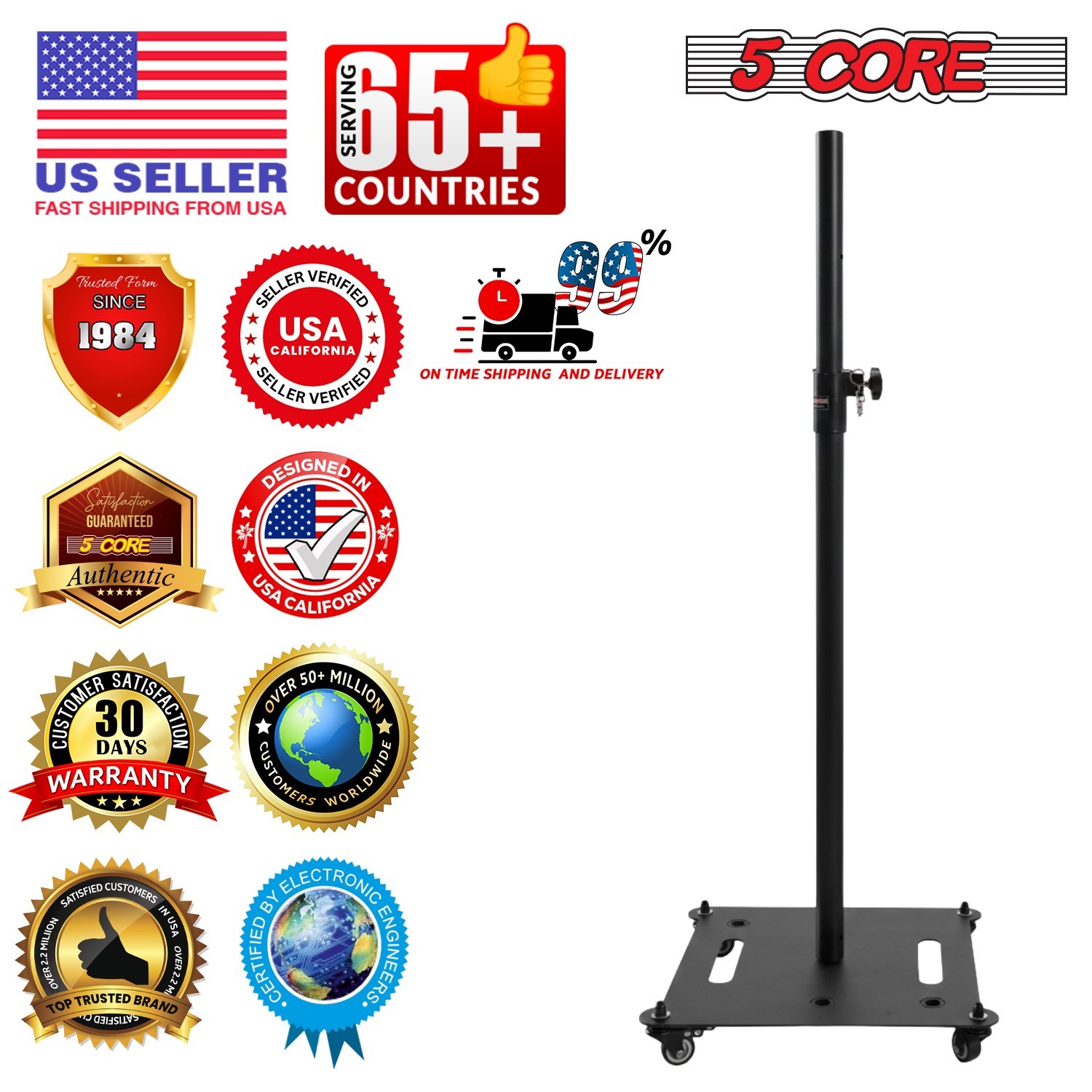 5Core Speaker Stand 2Pc Heavy Duty Adjustable Height 61" DJ PA Stands 35mm Mount