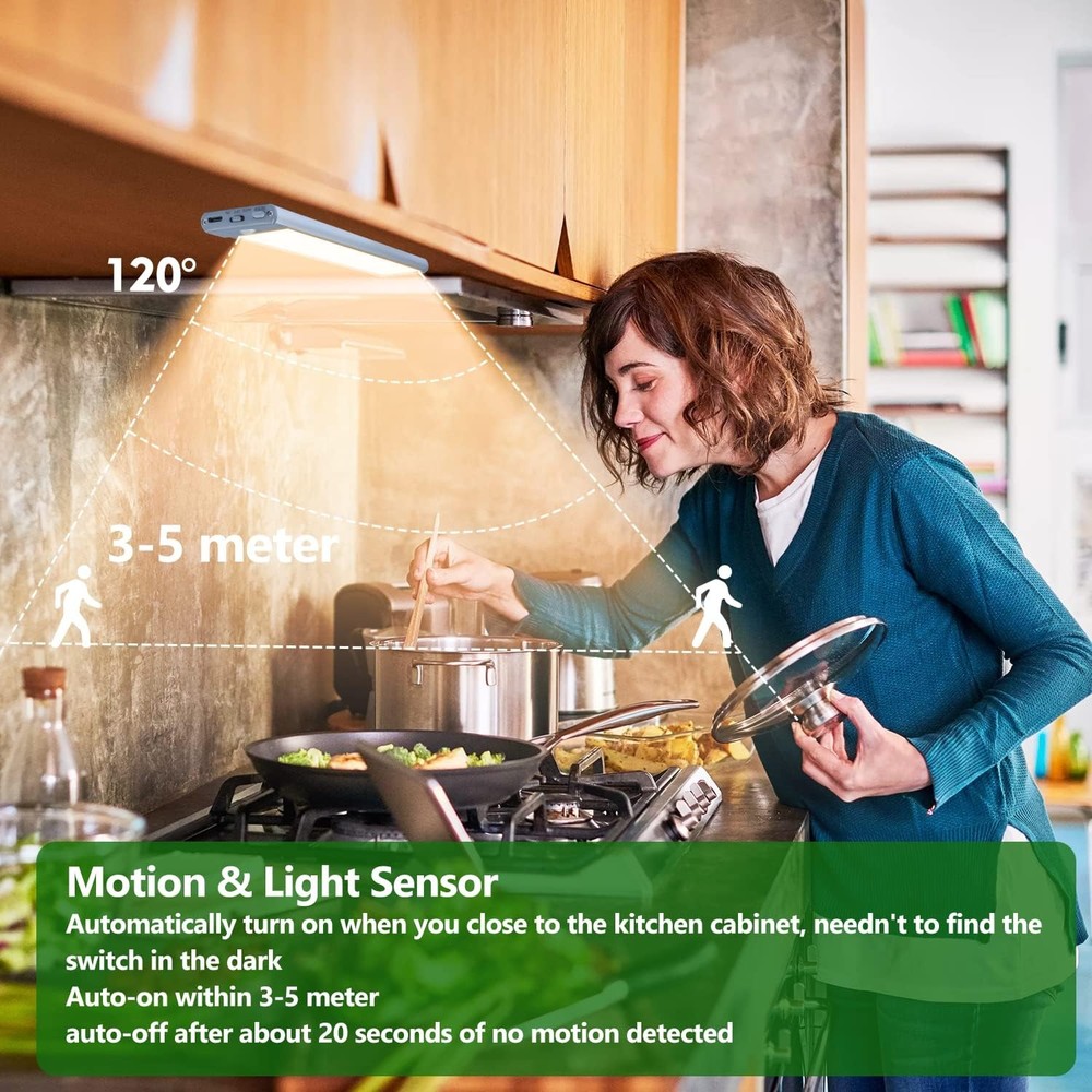 6 Pack 12" Under Cabinet Light Closet Motion Sensor 3-Color Dimmable 84 LED