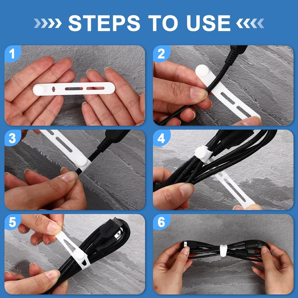 Tellegloww 42 Pcs Silicone Cable Ties Reusable Cord Straps Multipurpose Elast...