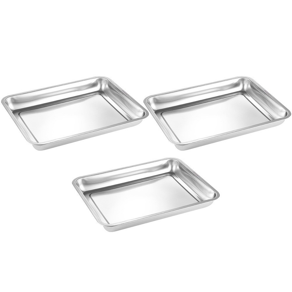 3pcs Heavy Duty Oven Pan Stainless Steel Rectangular Deep Edged Tray